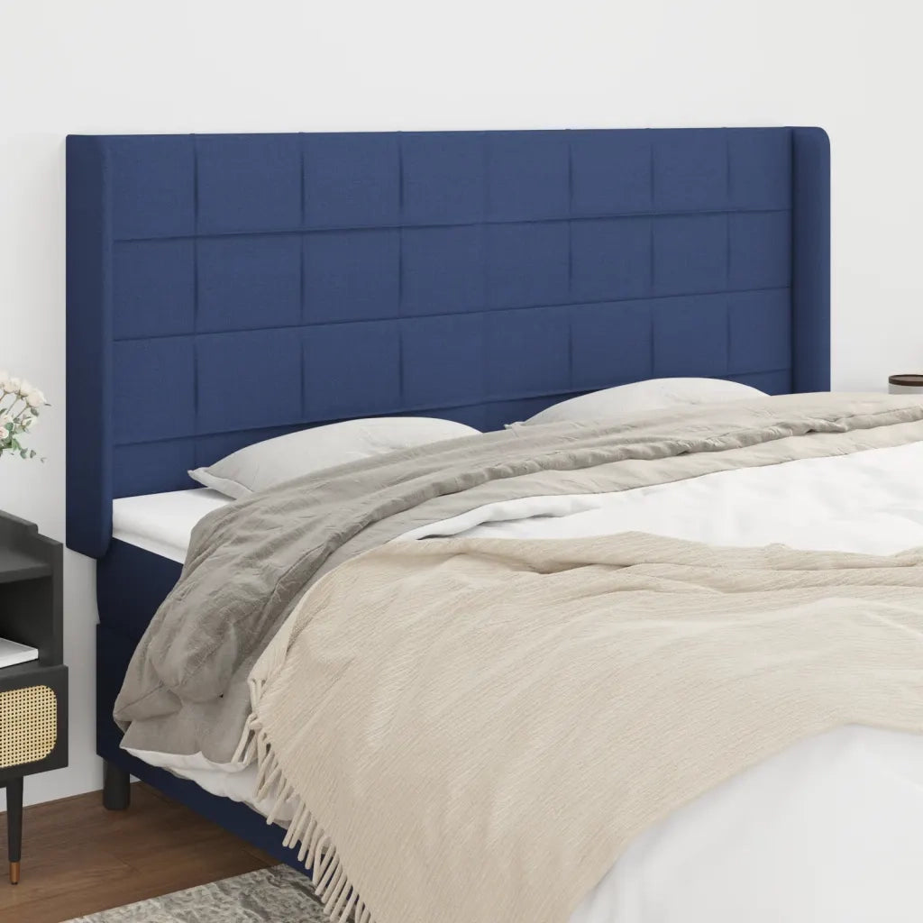 Testiera ad Orecchio-Testata con Orecchie Blu 203x16x118/128 cm in Tessuto 124288