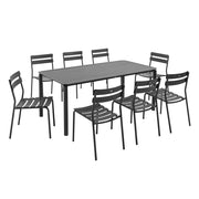 Oviala - Tavolo da patio quadrato (185 x 92 cm) e 8 sedie nere