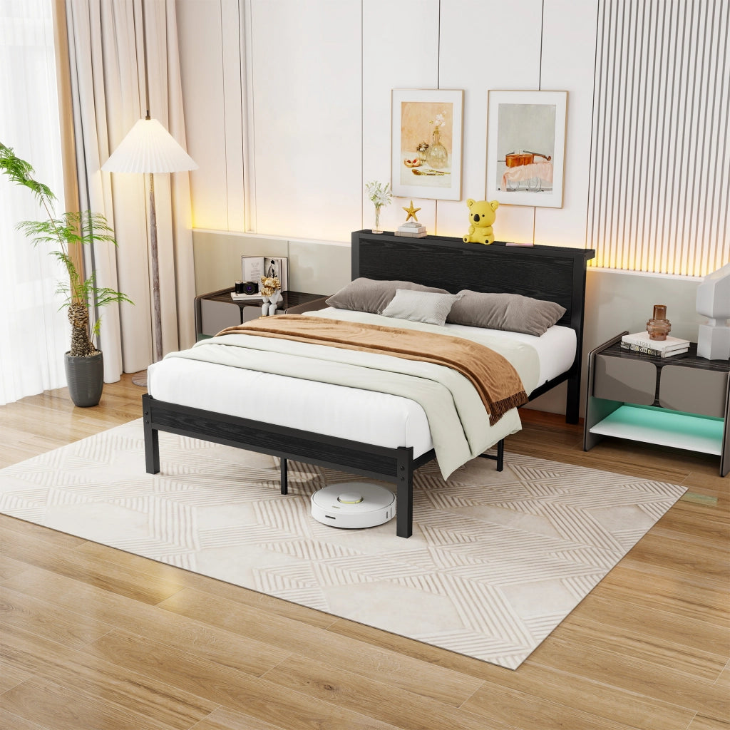 letto singolo mdf metallo nero 140 x 200 cm