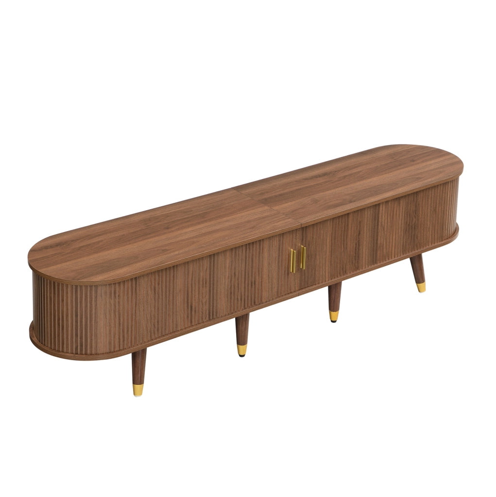 Set soggiorno 3 pezzi in MDF noce con contenitore e piano sollevabile