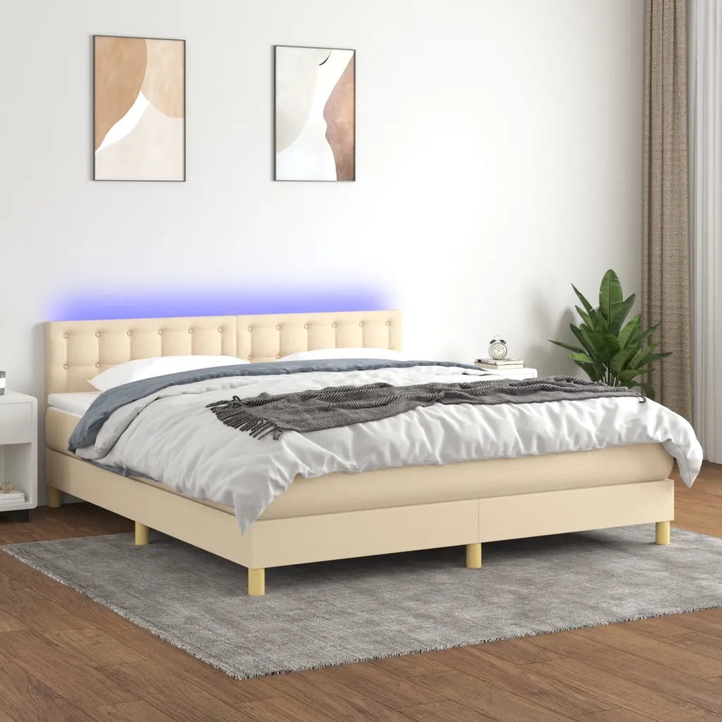 Letto a Molle con Materasso e LED Crema 160x200 cm in Tessuto 3134050