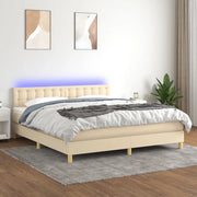 Letto a Molle con Materasso e LED Crema 160x200 cm in Tessuto 3134050