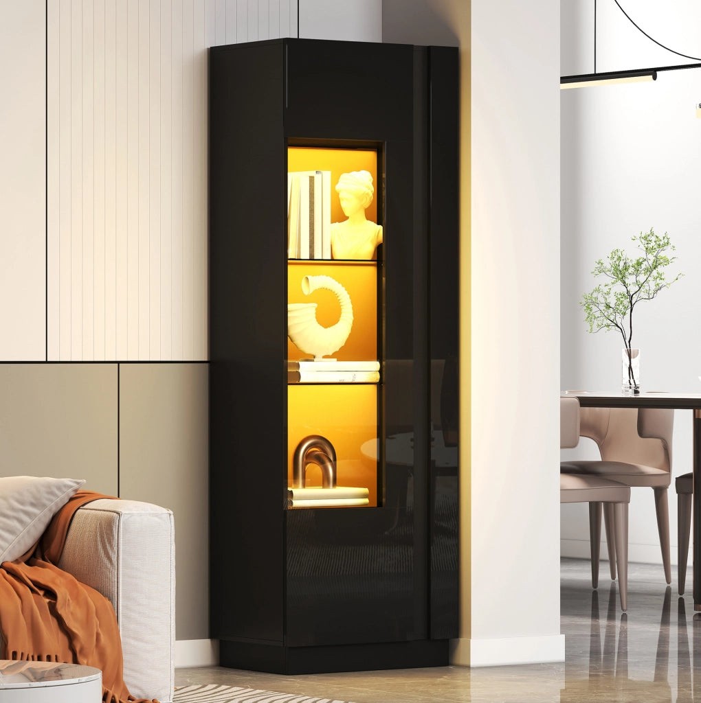 Vetrina alta 60x40x180 cm nera con anta in acrilico; LED controllabili tramite app