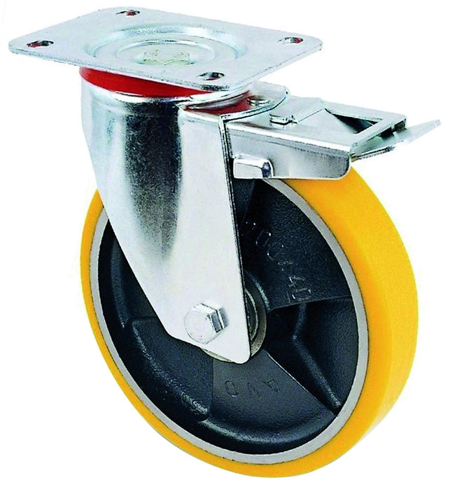 Avo RUOTA GIREVOLE PER CARRELLI POLIURETANO+FRENO art.24ANT mm.150-piastra mm.100x85