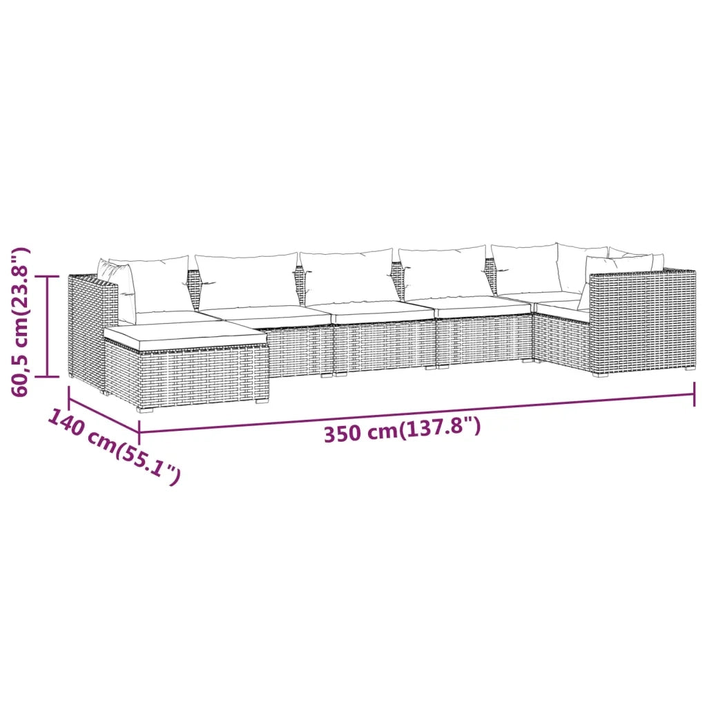 Set Divani da Giardino 7 pz con Cuscini in Polyrattan Marrone 3101827