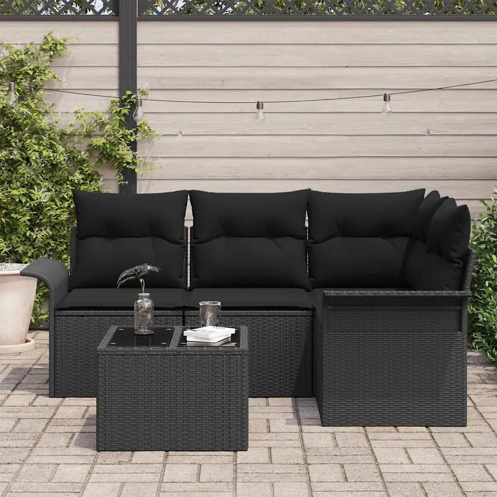 Set Divano da Giardino con cuscino 5 pcs Nero polyrattan 3345353