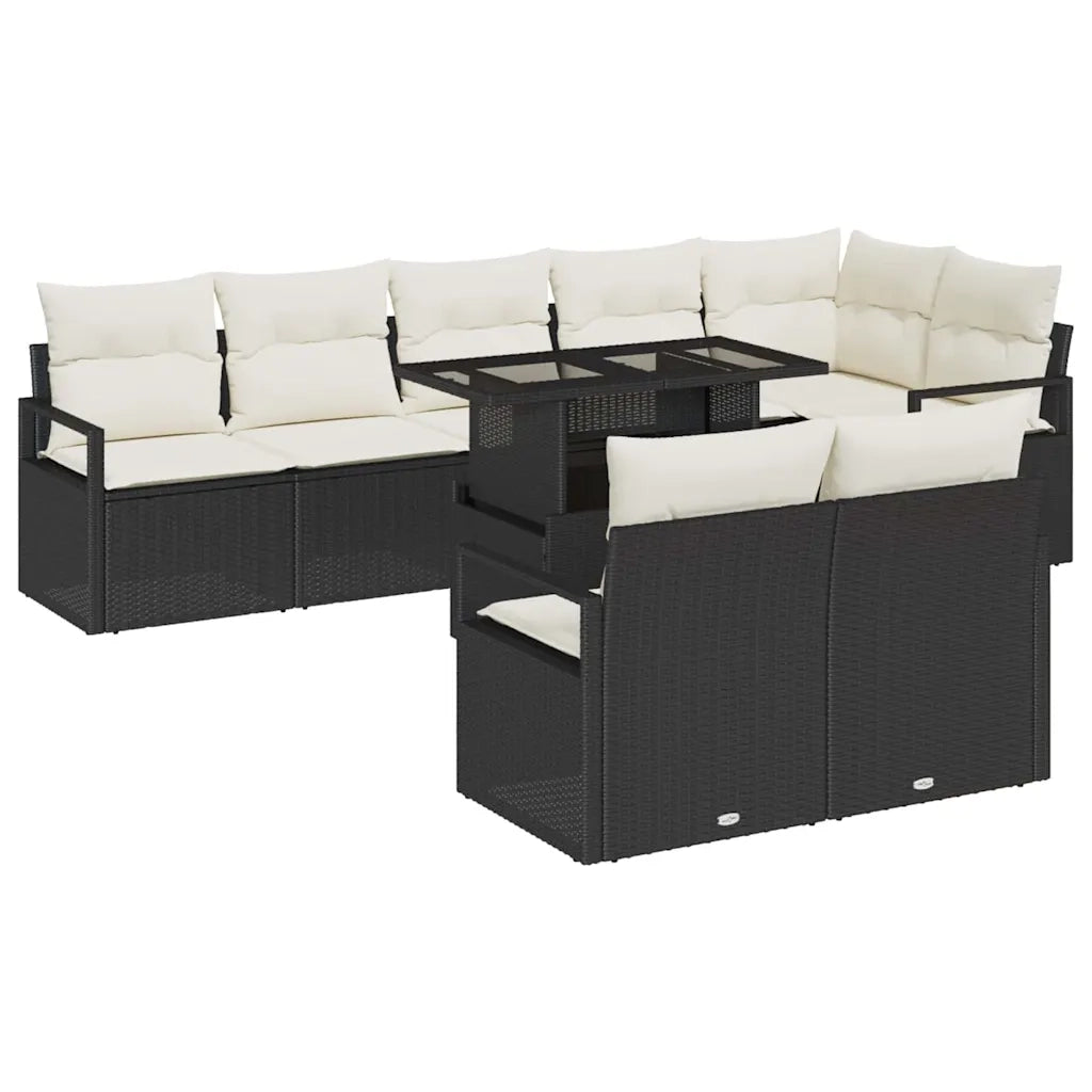 Set Divano da Giardino 9 pcs Nero e Crema polyrattan