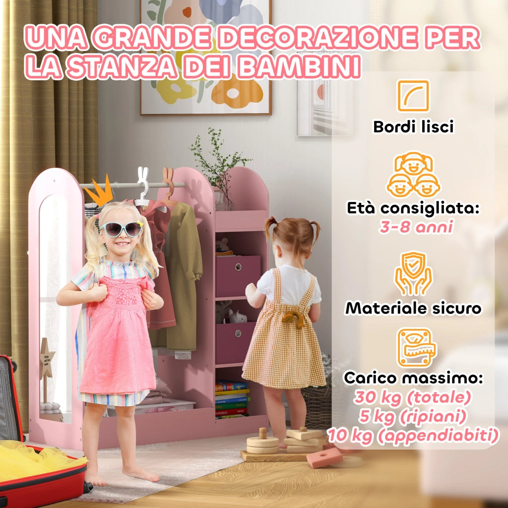 Appendiabiti bambini con ripiani e specchio ¨C Xylo ¨C legno rosa