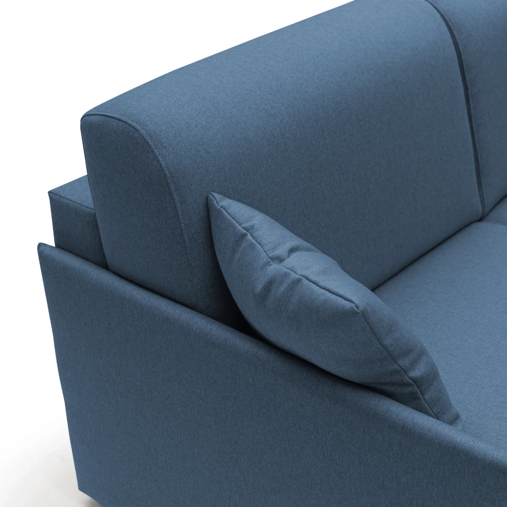 Evans Divano letto angolare con penisola in morbido tessuto impermeabile T13 232 cm Sinistro (mat. 120x197)  blu