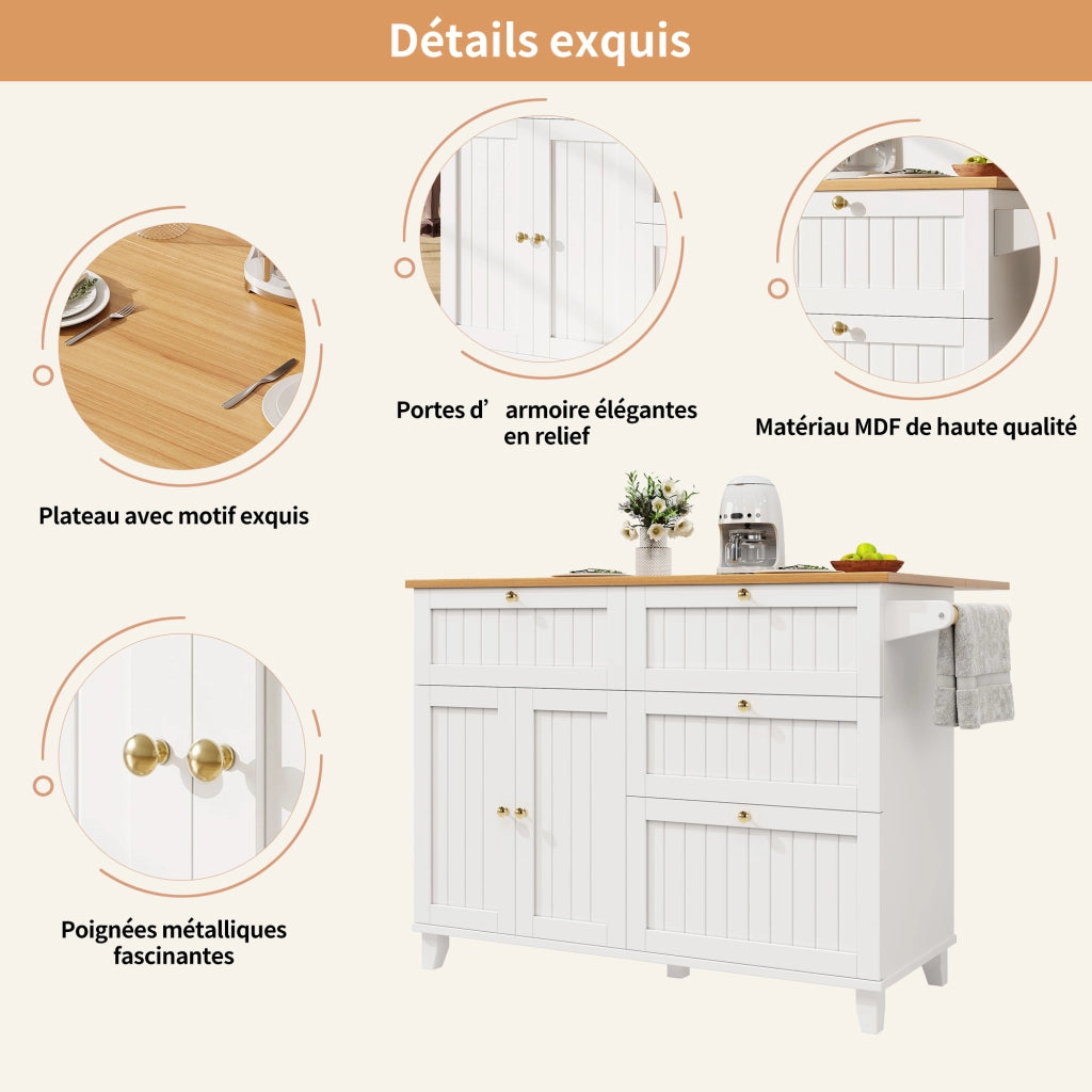 CARRELLO CUCINA 133 x 37,3 x 88 cm MDF Bianco