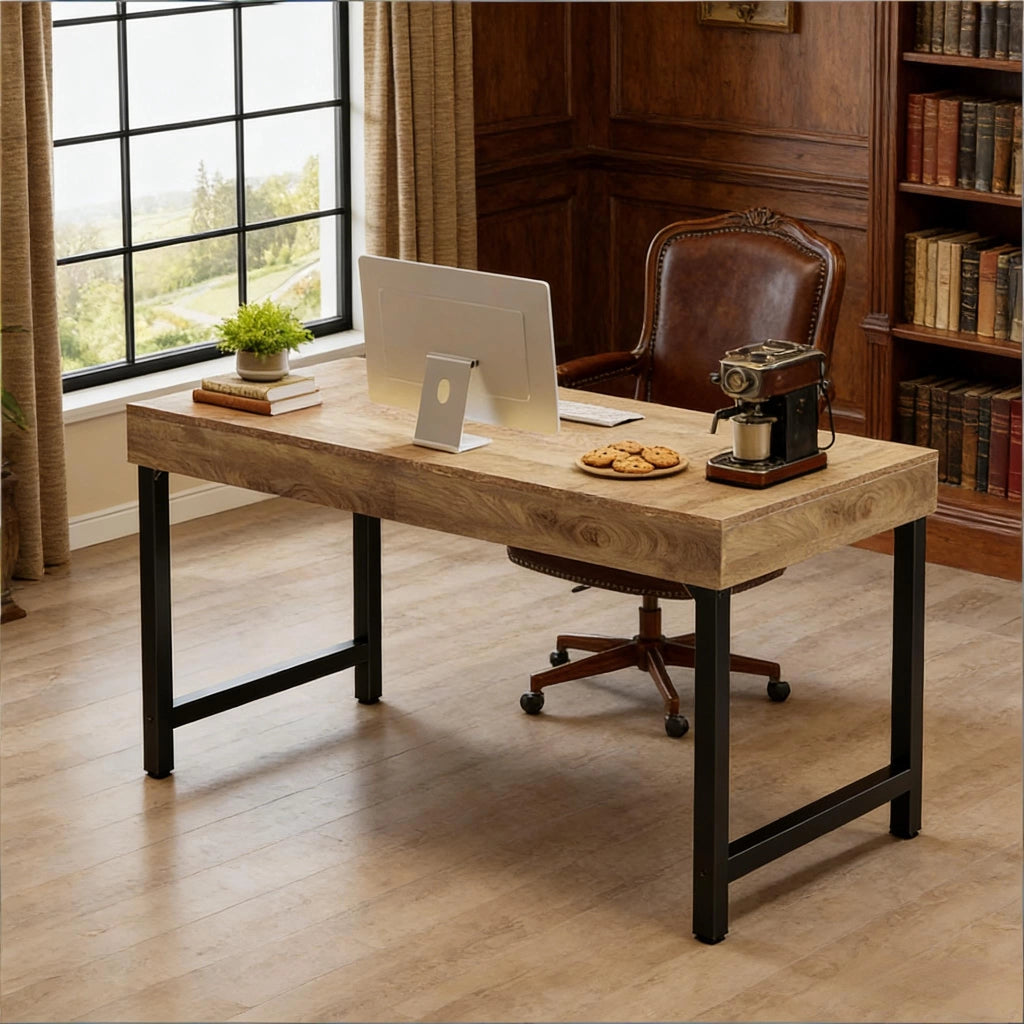 TAVOLO SCRIVANIA 140 cm Rustico MDF e Metallo Nero
