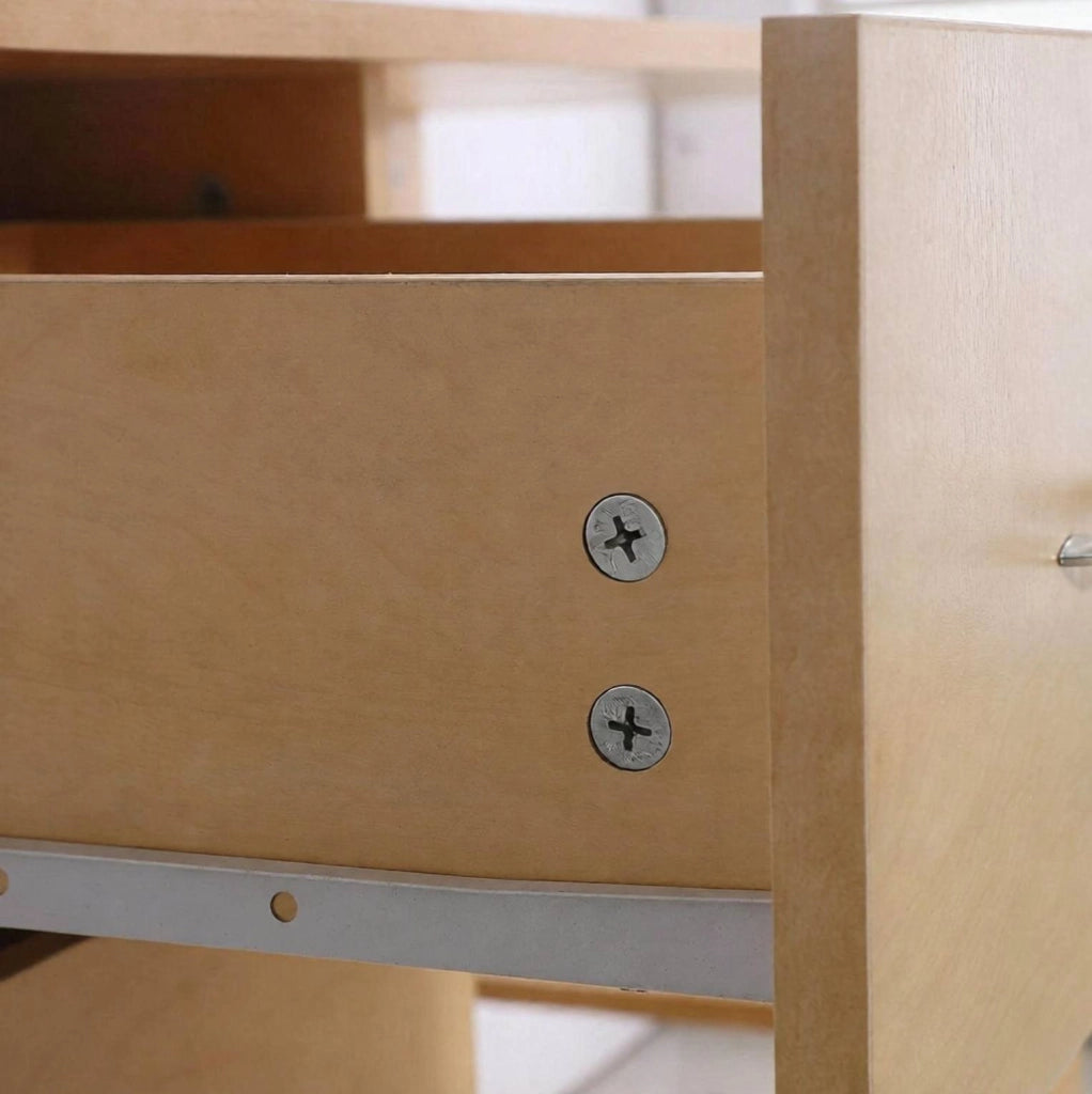 Scrivania per computer in MDF effetto legno chiaro con 3 cassetti e 3 ripiani aperti, 120x49x72 cm