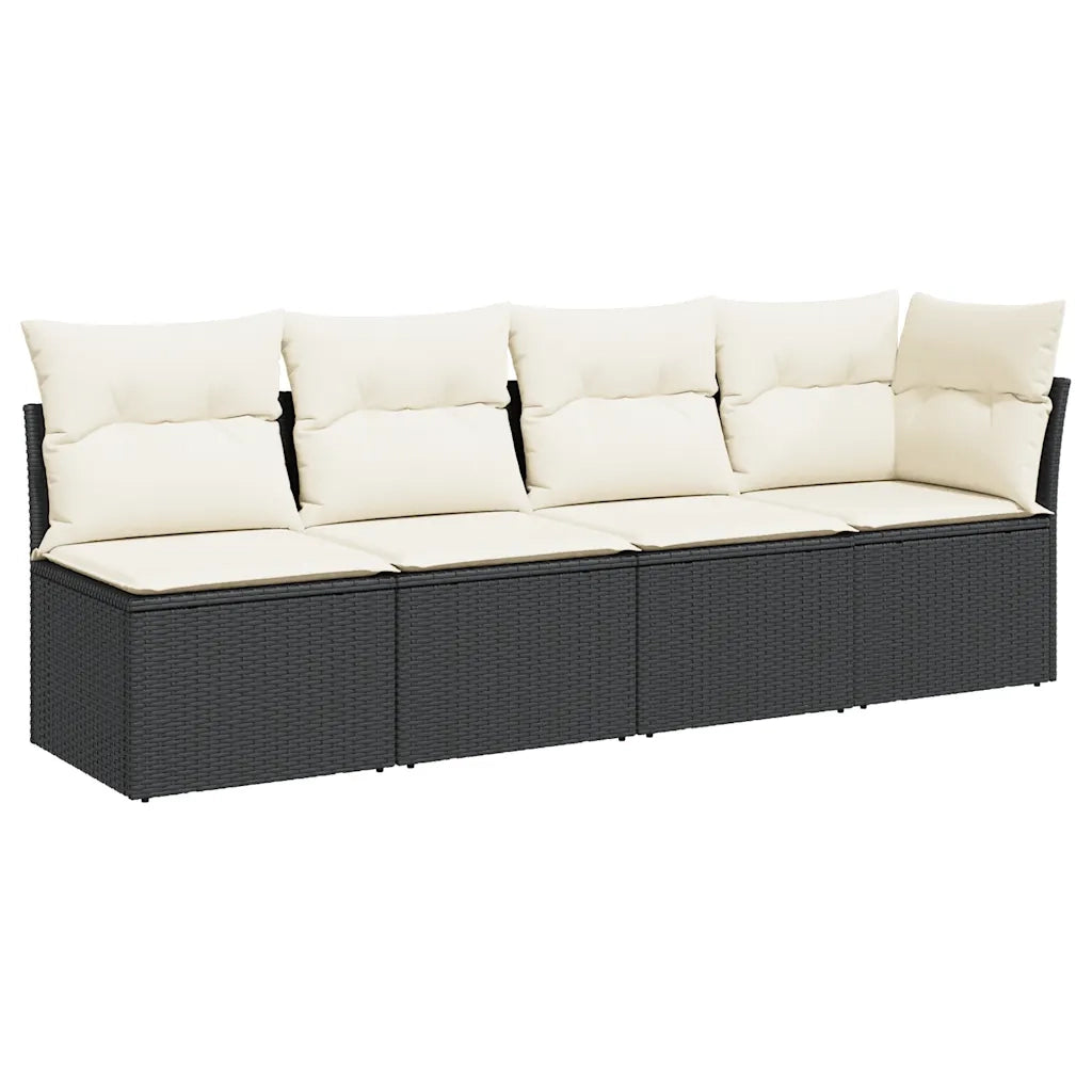 Divano da Giardino con Cuscini a 4 Posti-Sofa da Giardino-Divano da esterno Nero in Polyrattan 410883