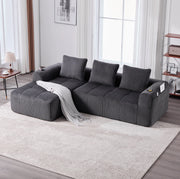 Divano compatto modulare 253x158x61 cm in velluto a coste grigio scuro