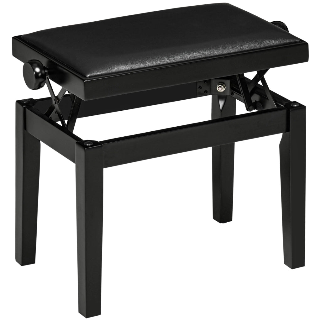Panca per pianoforte regolabile in altezza con seduta in similpelle e struttura in legno di gomma nero