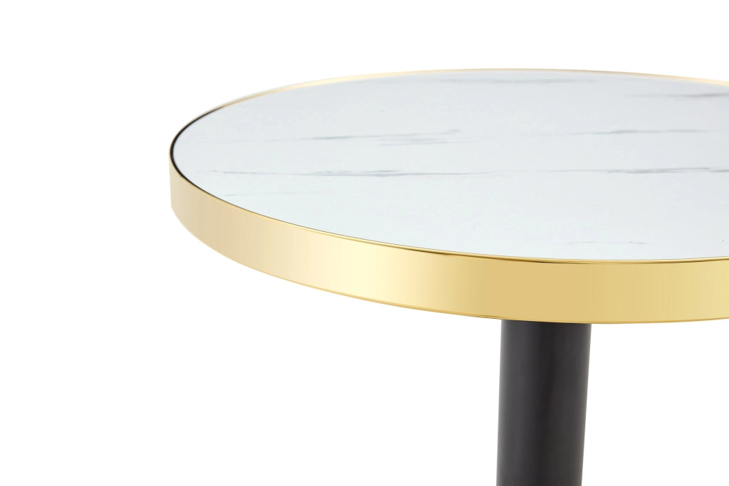 Tavolino rotondo in MDF effetto marmo con struttura dorata