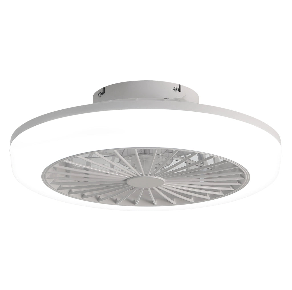 Ventilatore da soffitto 46 cm con luce LED dimmerabile, telecomando e motore DC silenzioso, design senza pale per camera, cucina e sala da pranzo