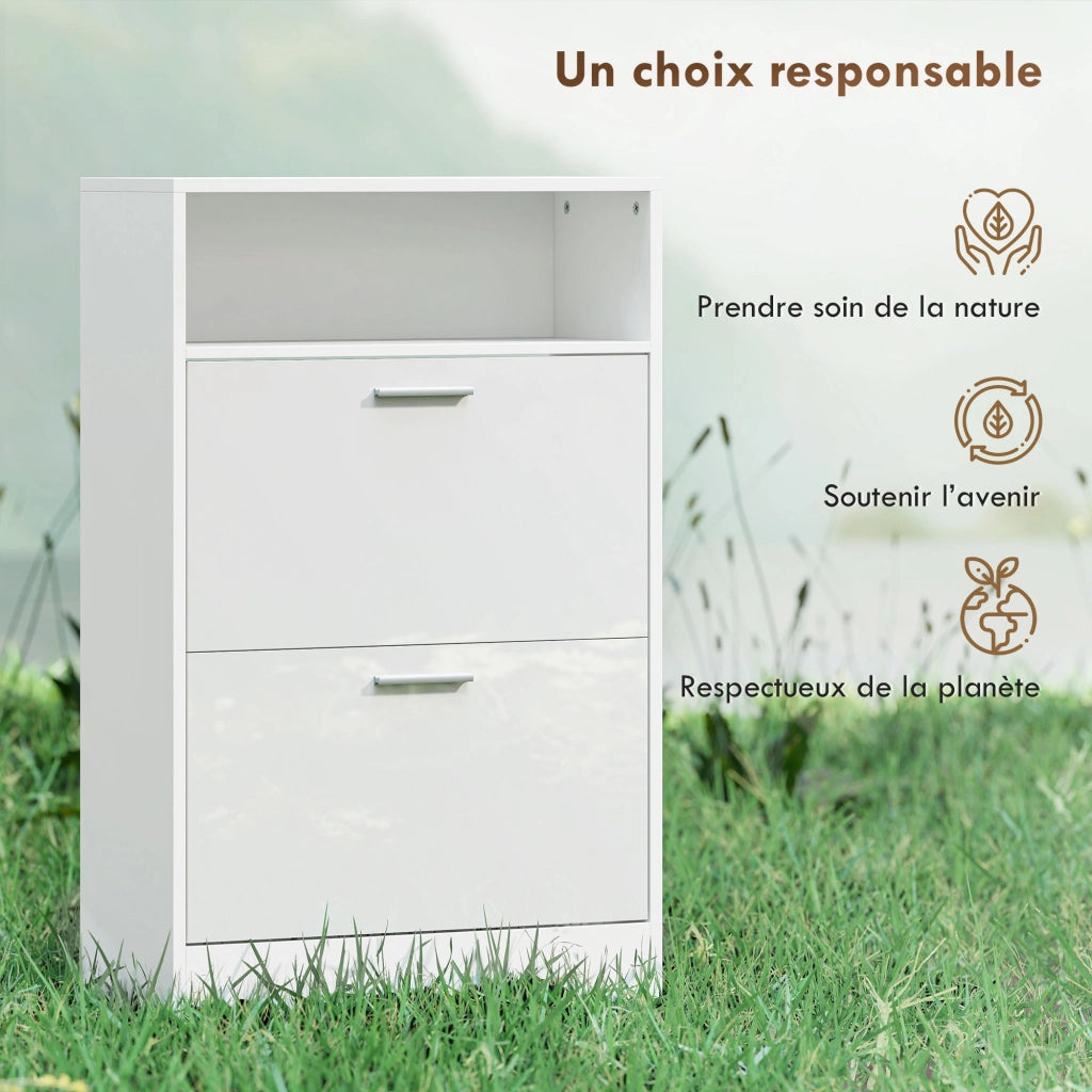 Scarpiera 8 paia ¨C zephmum ¨C 2 cassetti, ripiani regolabili, bianco