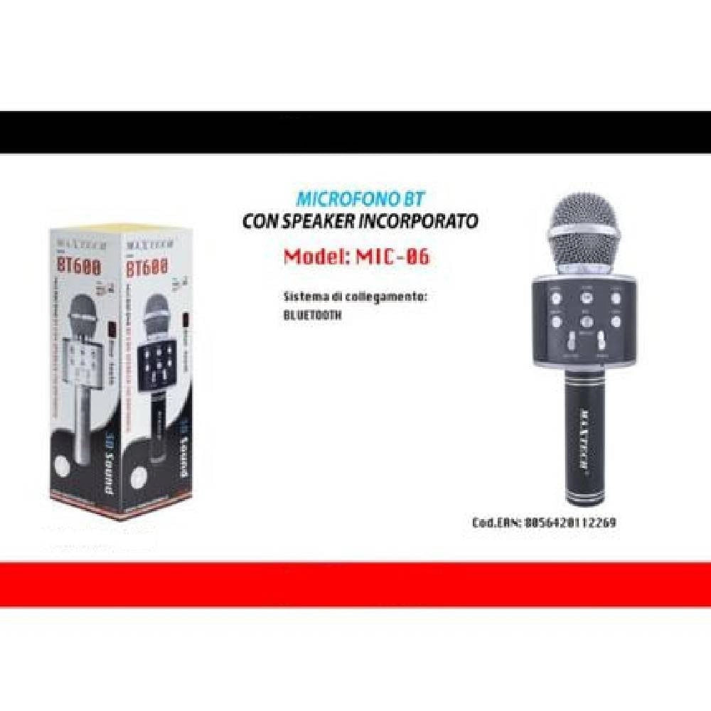 Trade Shop - Microfono Altoparlante Bluethoot Wireless Con Speaker Karaoke Maxtech Mic-06 -