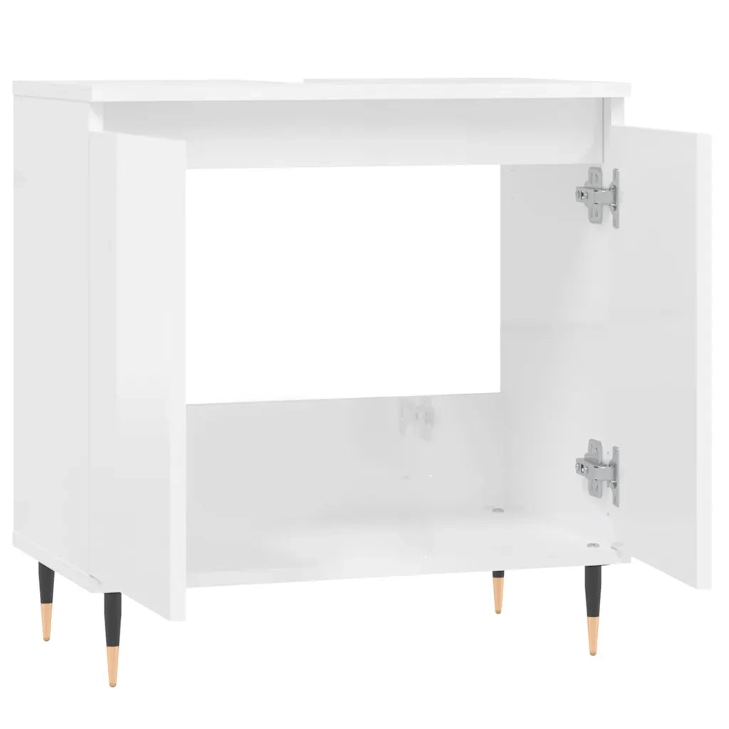 Mobiletto da bagno bianco lucido 58 x 33 x 60 cm ampio spazio contenitivo stile industriale legno composito bianco 02_0049015