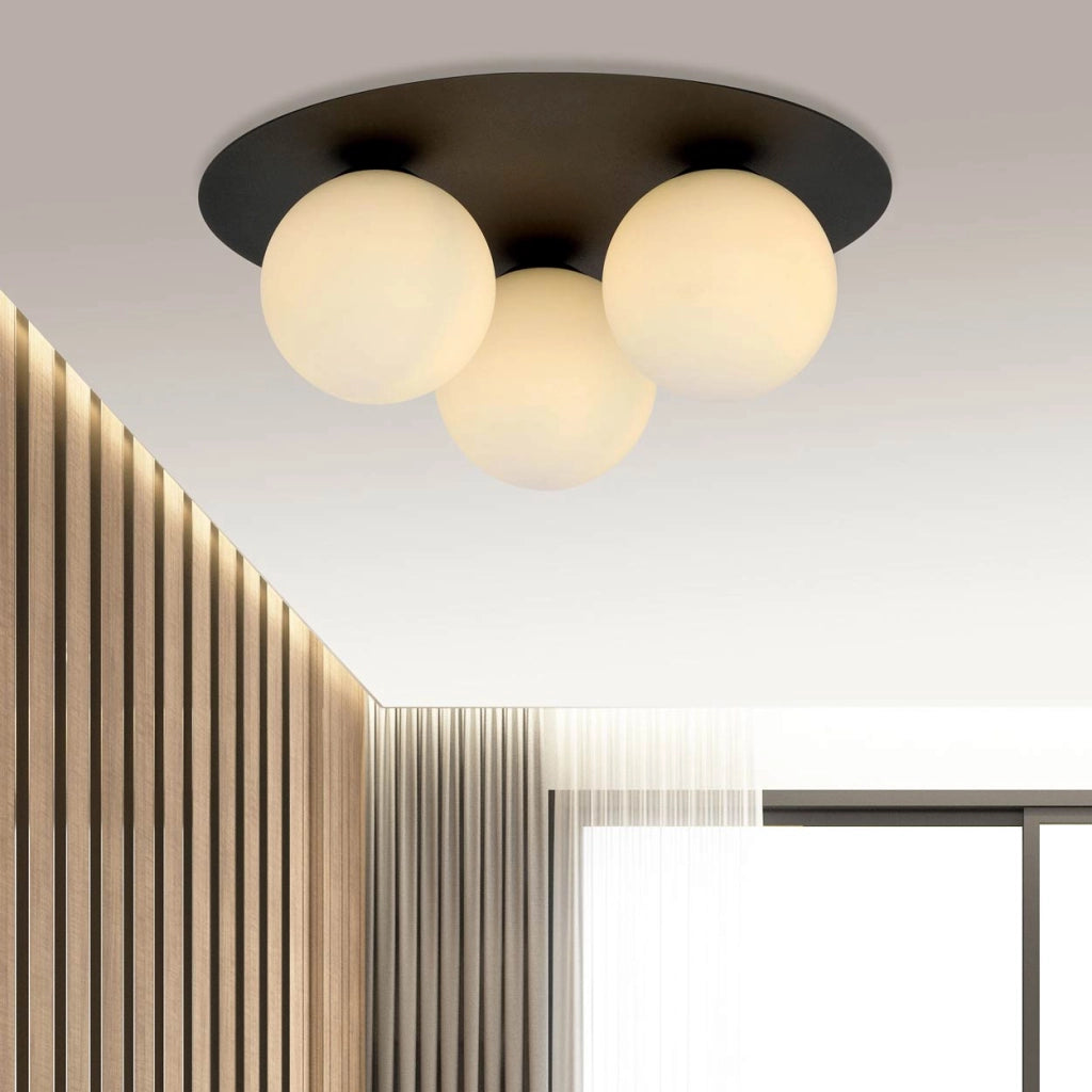 Plafoniera Emibig Solar 3 luci E14 dimmerabile nero/opalino
