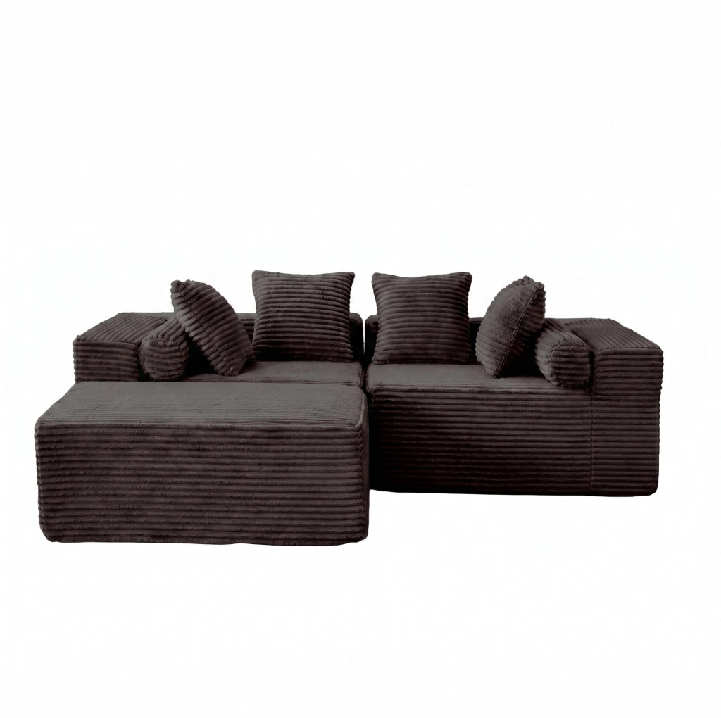 Divano componibile a 3 elementi con chaise longue; nero; schiuma e molle