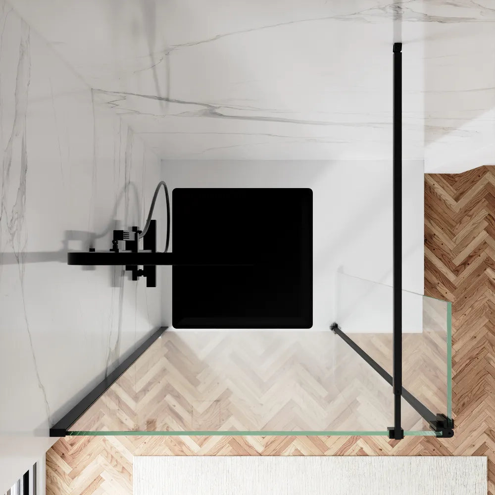 Doccia walk-in 70cm + anta 40cm vetro 8mm trasparente profili neri | Keros