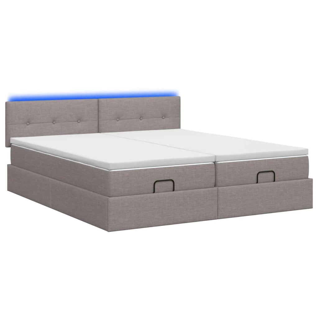 Letto Ottomano con Materasso e LED Tortora 180 x 200 cm Tessuto 3457277