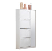 Scarpiera con specchio 80x24x147 cm bianca in truciolare， 4 vani ribaltabili per l'ingresso