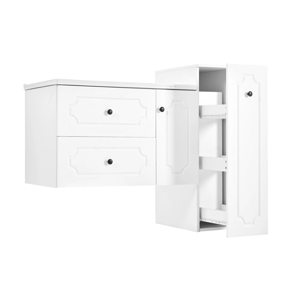 Desviae Mobile da bagno sospeso con lavabo in ceramica due cassetti e colonna laterale bianco 107 × 47,5 × 90,5 cm