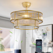 Ventilatore da soffitto con luce 19 pollici; controllo App e telecomando; oro; ABS e vetro