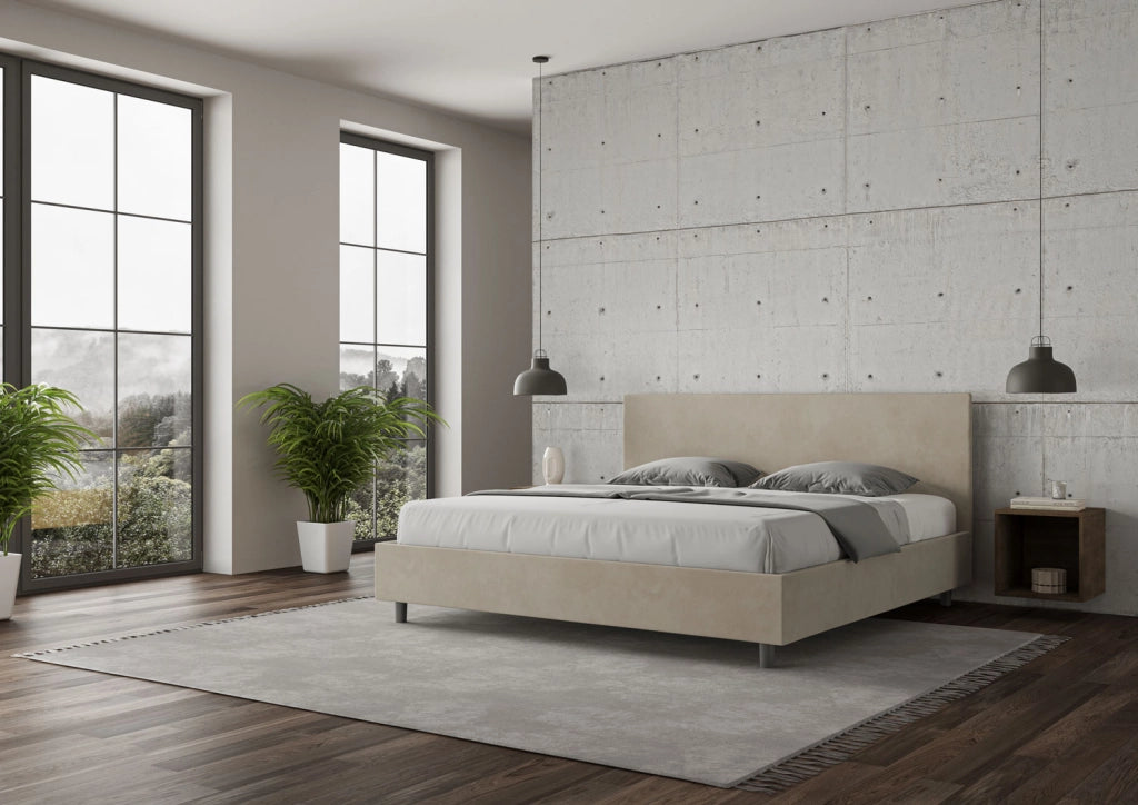 BS COM Letto contenitore imbottito 180x210 microfibra sabbia