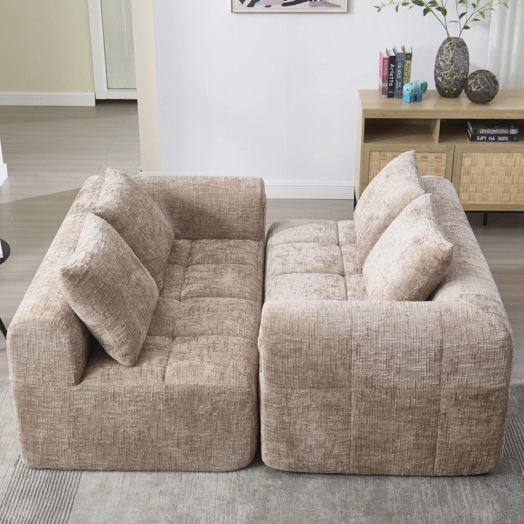 Divano con chaise longue e tasche laterali 158 cm in chenille khaki