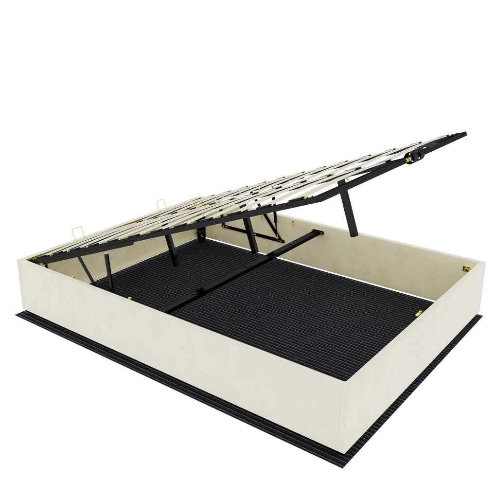 Letto contenitore 160x200 cm in tessuto e metallo beige con materasso