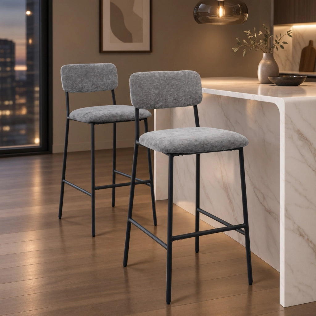 Set 2 sgabelli da bar 45,5 x 48 x 101 cm grigio in acciaio e tessuto