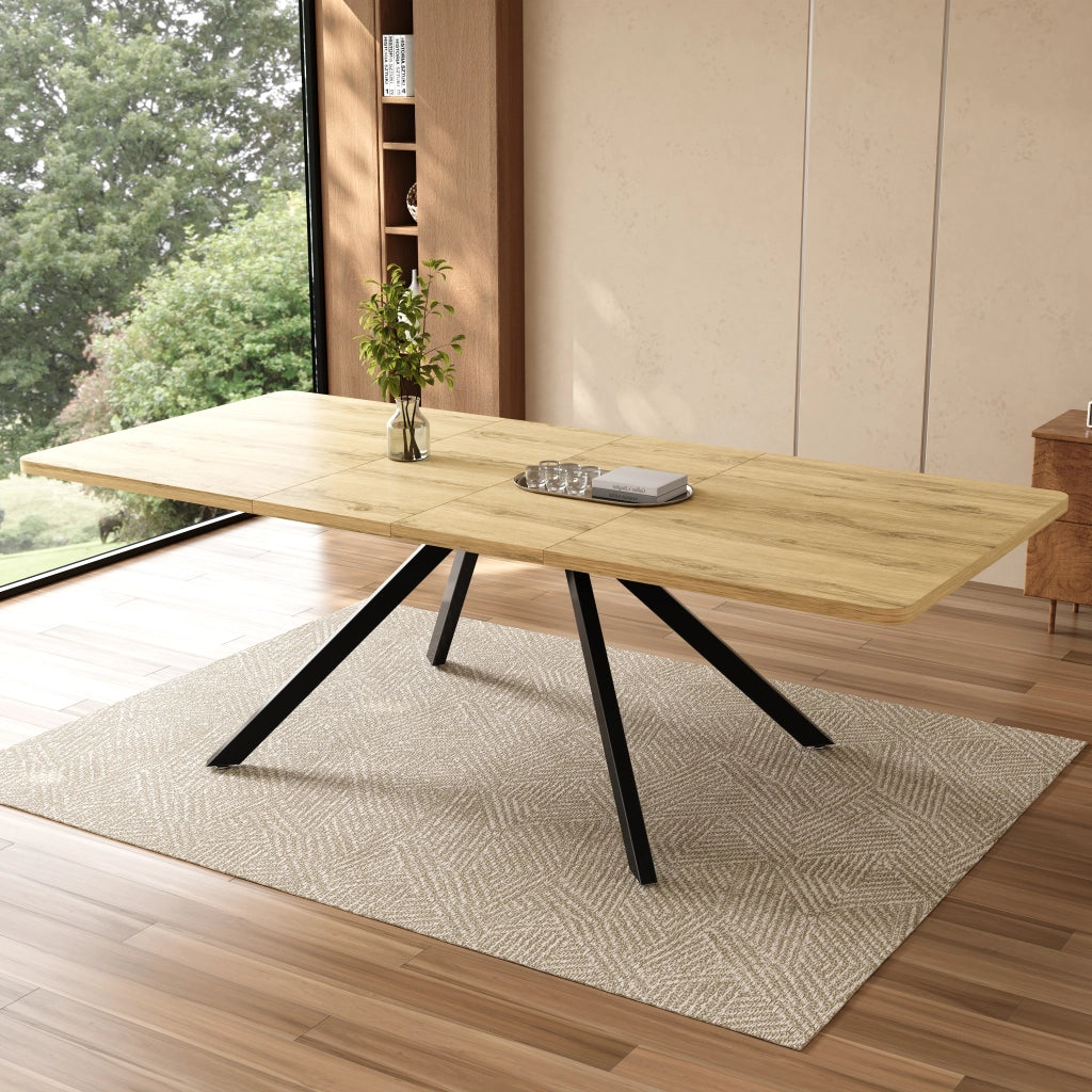 Tavolo da pranzo allungabile 160/200/240 x 90 cm; piano rettangolare; 3 lunghezze per 6 a 10 persone; piedini metallo; colore rovere