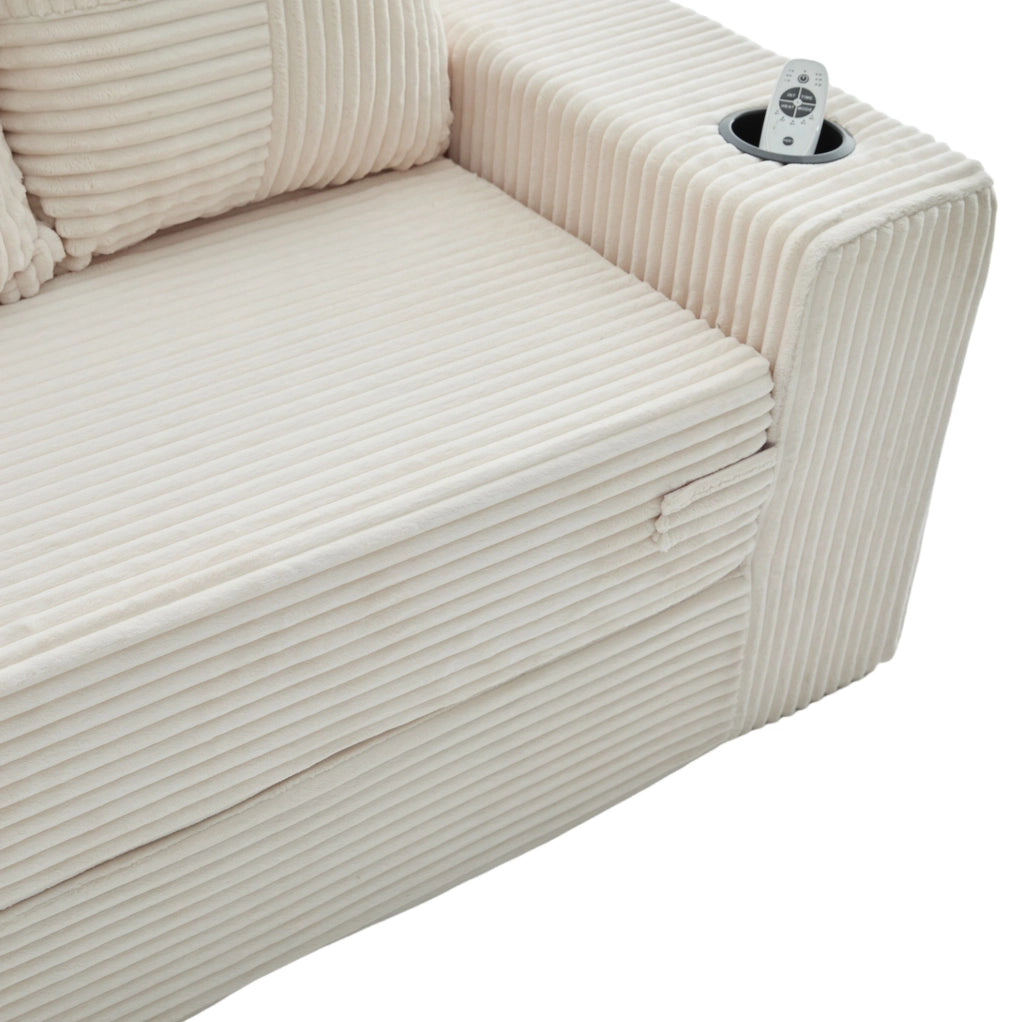 DIVANO Pouf in Velluto a Coste Beige 151x133x64 cm con 2 Cuscini