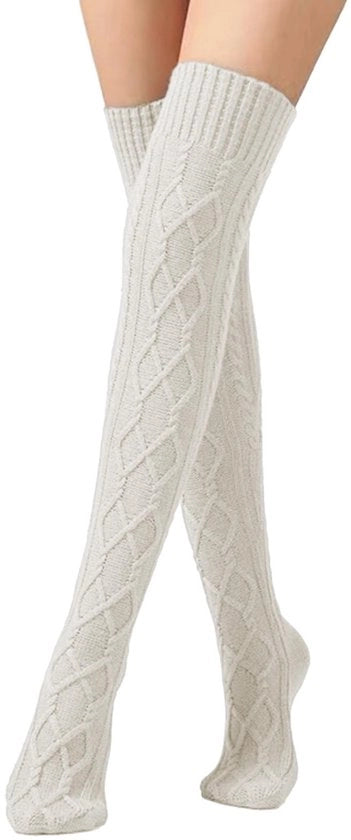Calze per ginocchio per donne - lunghezza manica - cavo intrecciato - caldo - sopra ginocchio - fibre di acrilico di alta qualità - riscaldatore di gambe