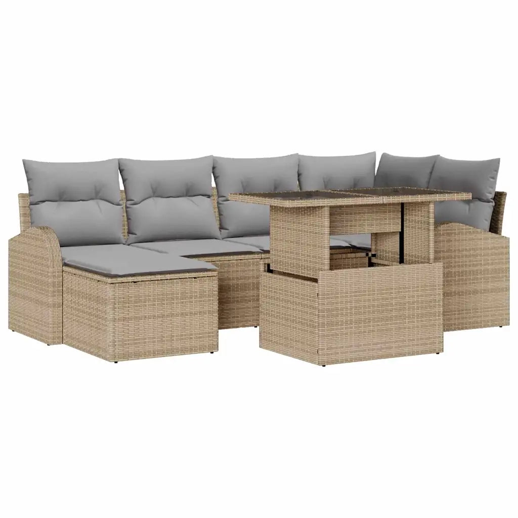 Set Divano da Giardino 7 pcs Beige Poly Rattan