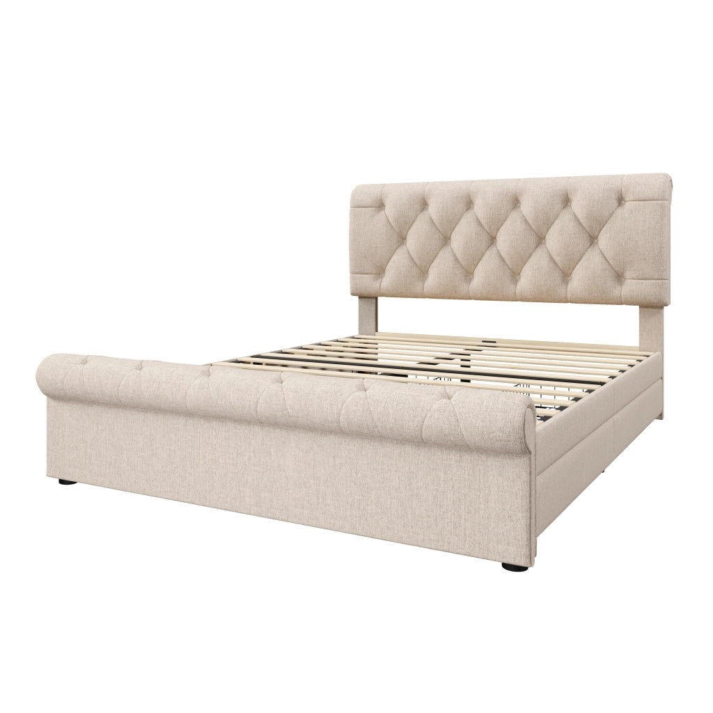 Letto matrimoniale 140x200 con materasso; 4 cassetti; naturale