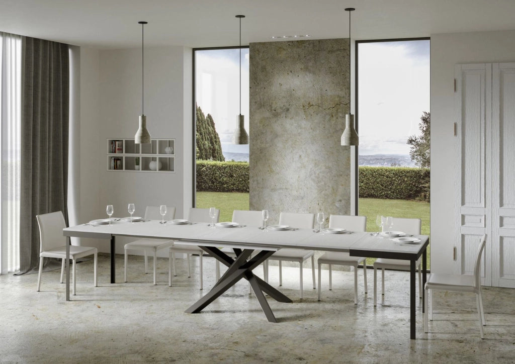 Tavolo allungabile 90x160/420 cm Volta Evolution Bianco Frassino telaio Antracite