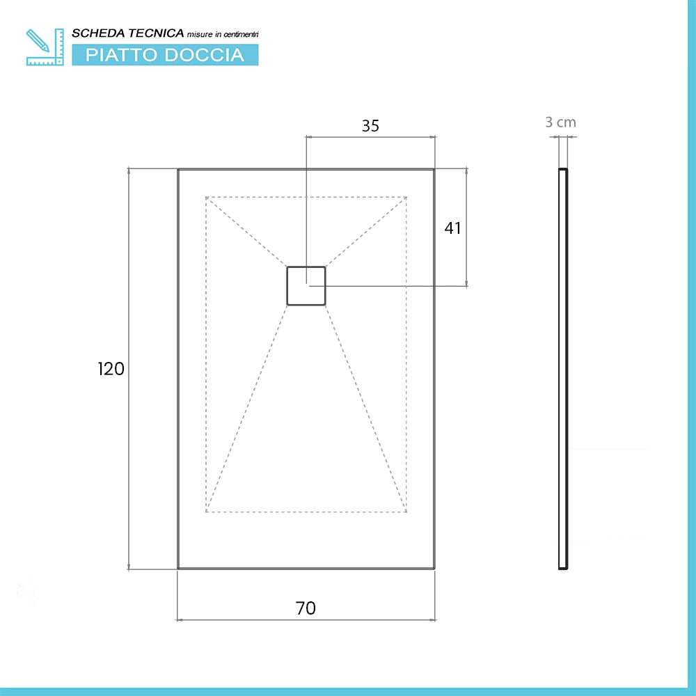 Piatto doccia 70x120 in marmoresina cemento con griglia in acciaio inox Harmony