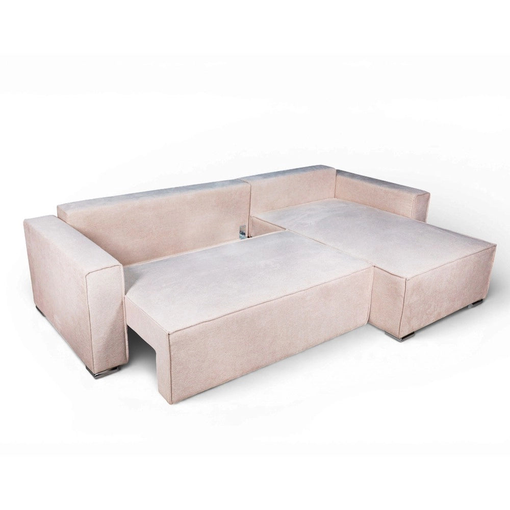 Divano Angolare Emily beige con Letto Easy Open, Contenitore e Penisola Reversibile – Comfort e Design per il Living
