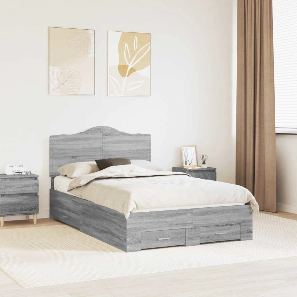 Letto matrimoniale | Letto per adulti | Struttura del letto con testiera Grigio Sonoma 120 x 200 cm