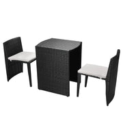 Set da Bistrot 3 pz | Set Salotto da Giardino con Cuscini in Polyrattan Nero