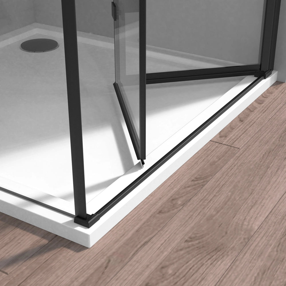 Box doccia angolare a soffietto 90x80 in vetro temperato trasparente con profili nero opaco Neos