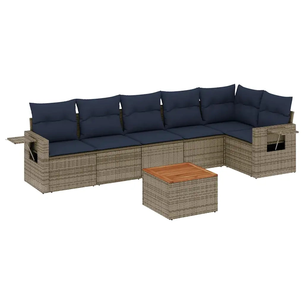 Set Divani da Giardino 7 pz con Cuscini Grigio in Polyrattan 3224577