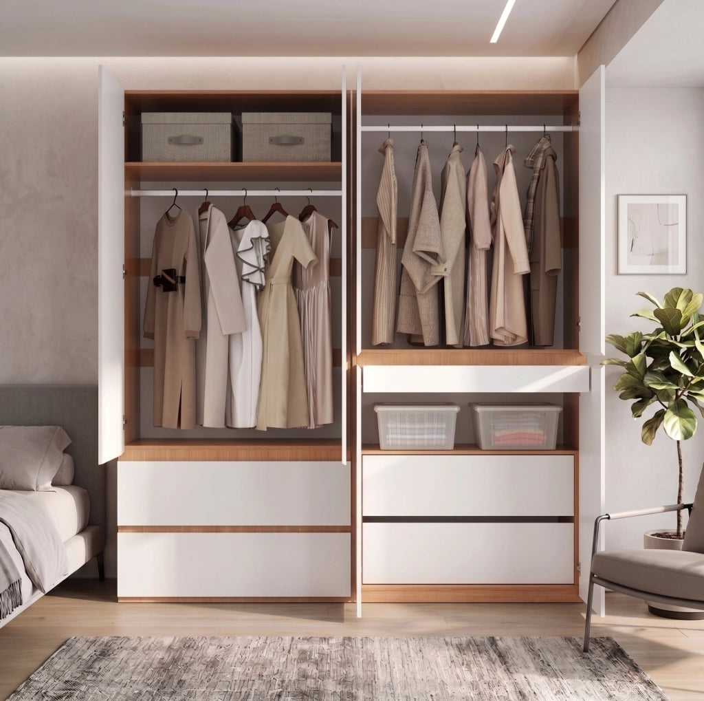 ARMADIO 6 Ante Battenti 5 Cassetti Bianco e Rovere Artisan