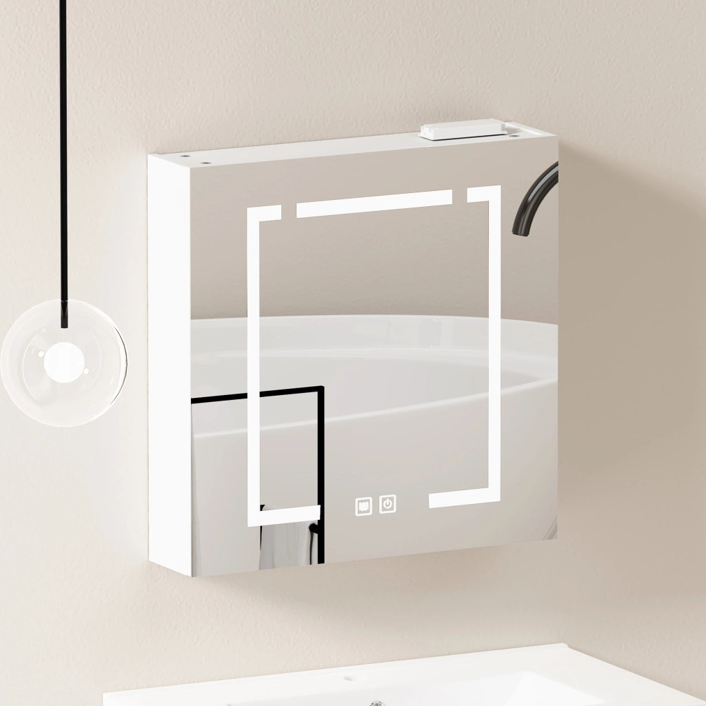 Armadietto da bagno a parete con specchio e illuminazione LED in MDF e vetro bianco larghezza 60 cm