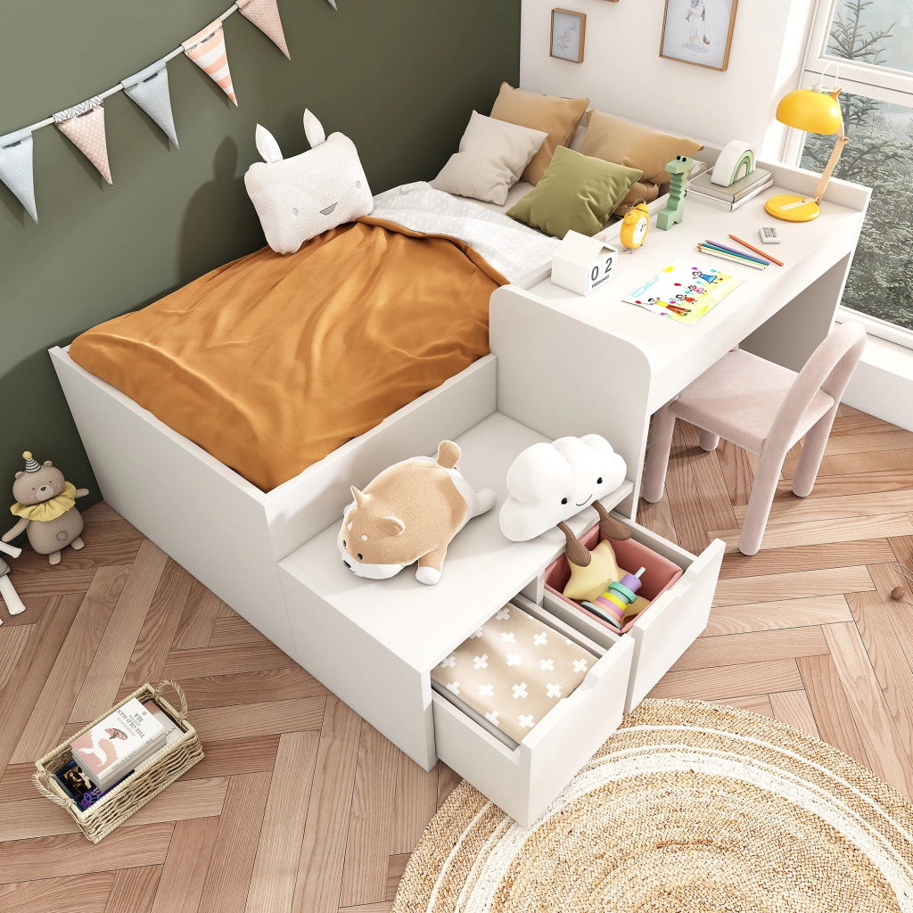 Letto per bambini con scrivania bianco 90x200 cm